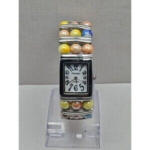 Varsales Womens Statement Cuff Bangle Bead Bracelet Quartz Watch New Battery